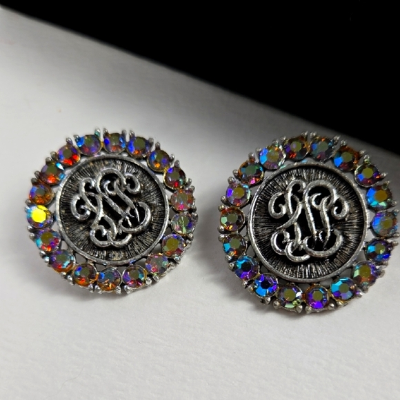 Elegant Silver and Multicolor Aurora  Rhinestones Clip On Earrings - Picture 4 of 15